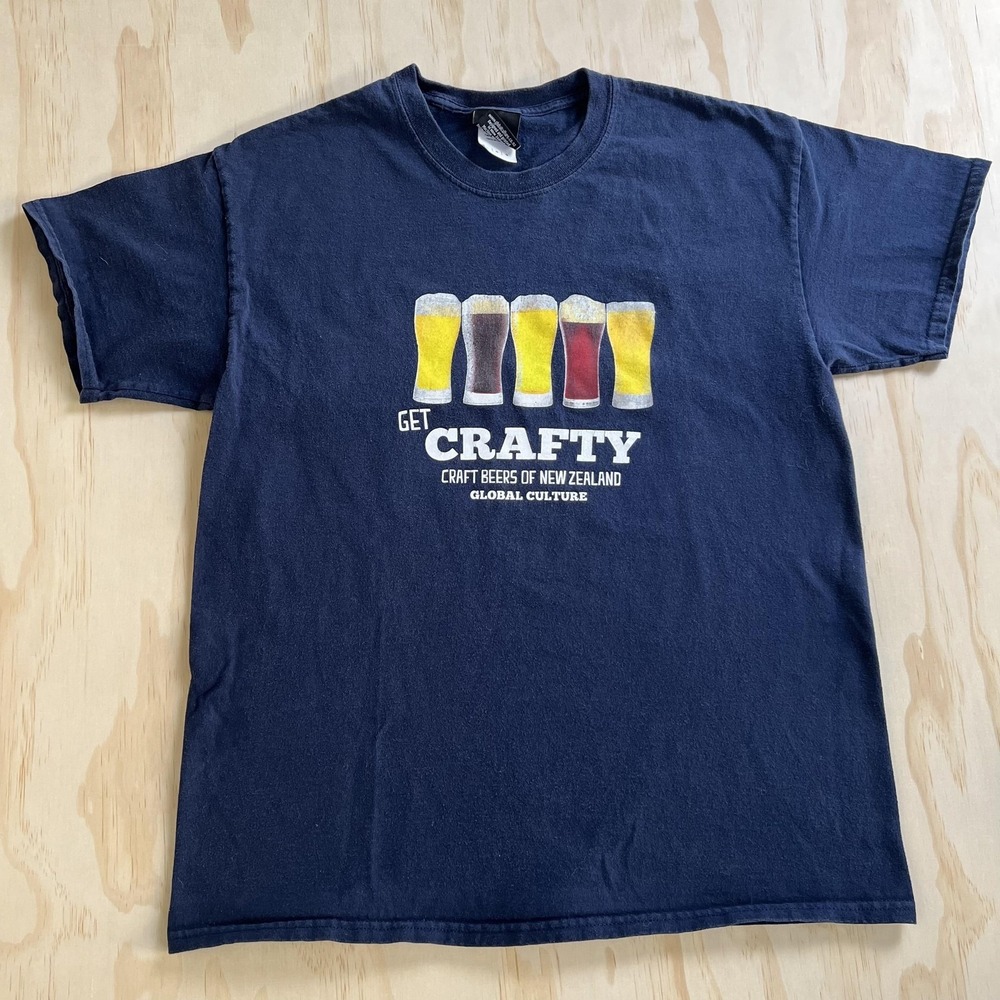 Y2K Global Culture Shirt Mens Large Blue Get Crafty New Zealand Beer Graphic Tee